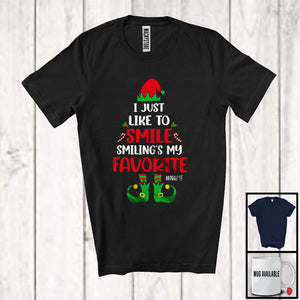 MacnyStore - Personalized I Just Like To Smile Smiling's My Favorite; Lovely Christmas Elf; Custom Name Family T-Shirt