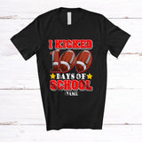 MacnyStore - Personalized I Kicked 100 Days Of School; Awesome Custom Name Boys Football Player Sport T-Shirt