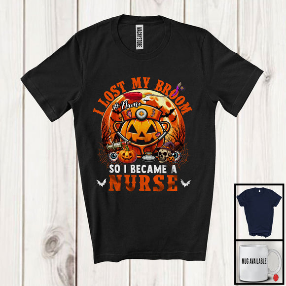 MacnyStore - Personalized I Lost My Broom I Became A Nurse; Scary Halloween Custom Name Jobs T-Shirt