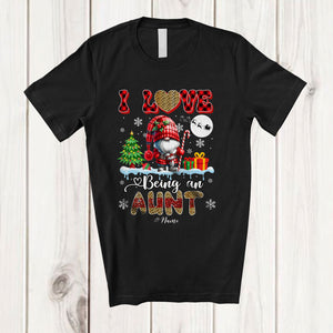 MacnyStore - Personalized I Love Being An Aunt; Lovely Christmas Leopard Plaid Gnome; Custom Name Family T-Shirt