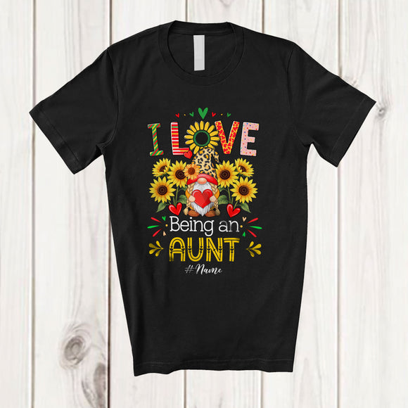 MacnyStore - Personalized I Love Being An Aunt; Lovely Mother's Day Custom Name Family Gnome; Sunflower T-Shirt