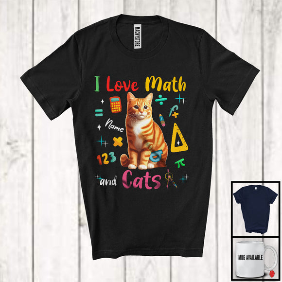 MacnyStore - Personalized I Love Math And Cats; Lovely Custom Name Cats; Teacher Student Team T-Shirt