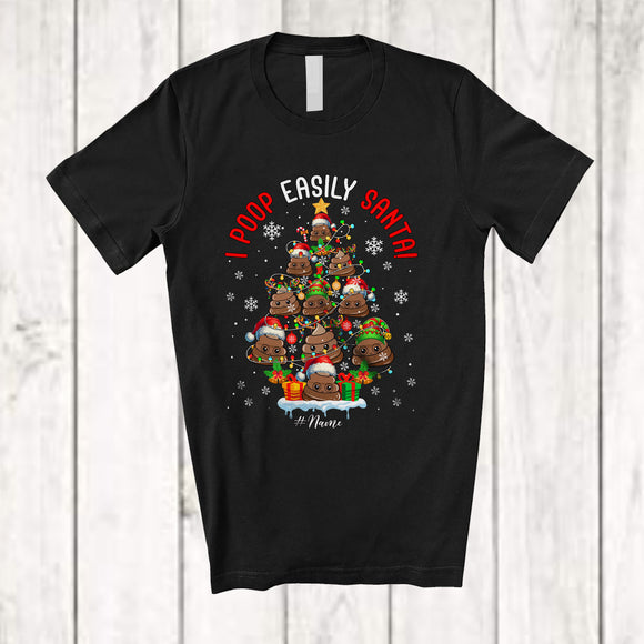 MacnyStore - Personalized I Poop Easily Santa; Humorous Christmas Tree Poops; Custom Name Boy Girl Family T-Shirt