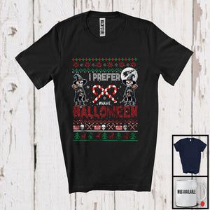 MacnyStore - Personalized I Prefer Halloween; Sarcastic Christmas Sweater Skeleton Candy Canes; Family Group T-Shirt