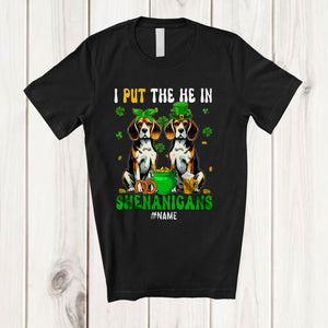 MacnyStore - Personalized I Put The He In Shenanigans; Lovely St. Patrick's Day Custom Name Beagle; Couple T-Shirt