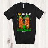 MacnyStore - Personalized I Put The He In Shenanigans; Lovely St. Patrick's Day Custom Name Golden Retriever T-Shirt