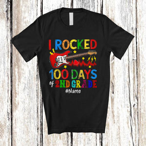 MacnyStore - Personalized I Rocked 100th Day of 2nd Grade; Amusing School Bass Guitar; Custom Name Guitarist T-Shirt