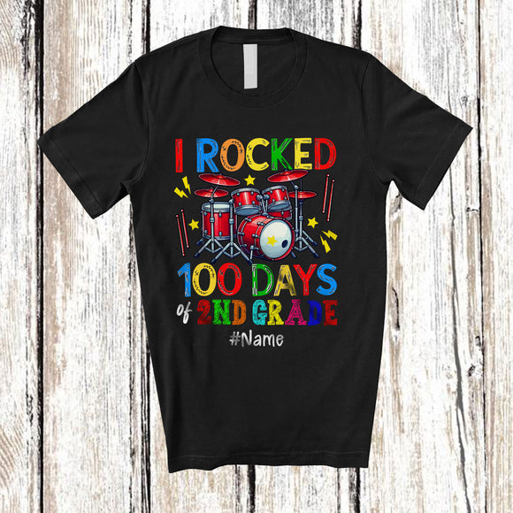 MacnyStore - Personalized I Rocked 100th Day of 2nd Grade; Amusing School Drum; Custom Name Drummer T-Shirt