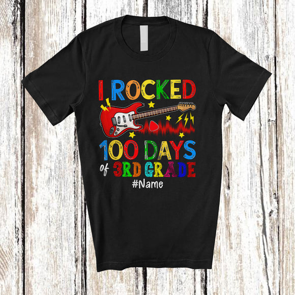 MacnyStore - Personalized I Rocked 100th Day of 3rd Grade; Amusing School Bass Guitar; Custom Name Guitarist T-Shirt