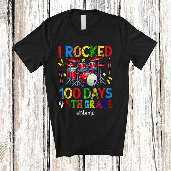 MacnyStore - Personalized I Rocked 100th Day of 5th Grade; Amusing School Drum; Custom Name Drummer T-Shirt