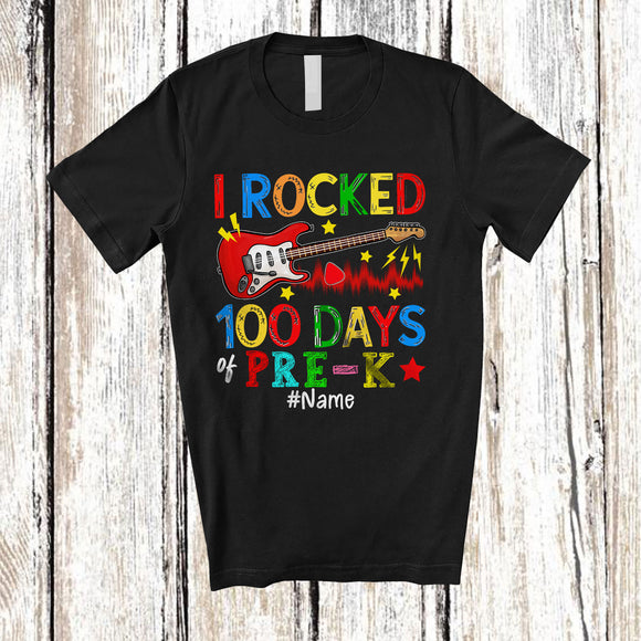 MacnyStore - Personalized I Rocked 100th Day of Pre-K; Amusing School Bass Guitar; Custom Name Guitarist T-Shirt