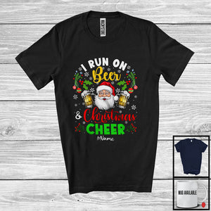 MacnyStore - Personalized I Run On Beer And Christmas Cheer; Joyful Custom Name Santa; Drinking T-Shirt