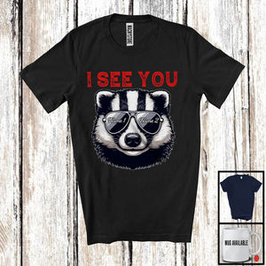 MacnyStore - Personalized I See You, Adorable Custom Name Badger Sunglasses, Wild Animal Badger Lover T-Shirt