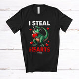 MacnyStore - Personalized I Steal Hearts; Adorable Valentine T-Rex Holding Hearts; Custom Name Men Single T-Shirt