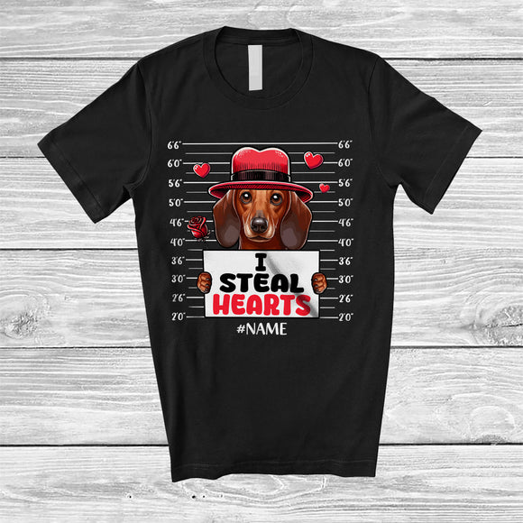 MacnyStore - Personalized I Steal Hearts; Lovely Valentine Custom Name Dachshund Owner; Family Group T-Shirt