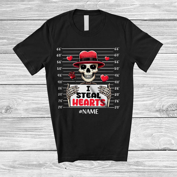 MacnyStore - Personalized I Steal Hearts; Lovely Valentine Custom Name Skeleton Skull; Family Group T-Shirt