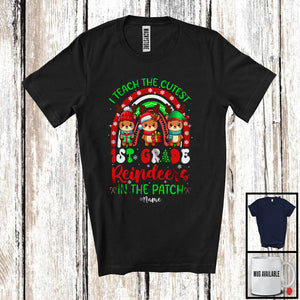 MacnyStore - Personalized I Teach The Cutest 1st Grade Reindeers; Joyful Christmas Rainbow; Custom Name Teacher T-Shirt