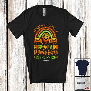 MacnyStore - Personalized I Teach The Cutest 2nd Grade Pumpkins; Joyful Thanksgiving Rainbow; Custom Name Teacher T-Shirt