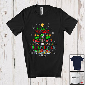 MacnyStore - Personalized I Teach The Cutest Elf In Kindergarten; Lovely Christmas Tree Elf; Custom Name Teacher T-Shirt