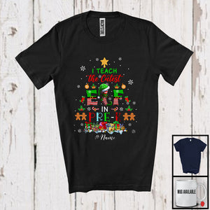 MacnyStore - Personalized I Teach The Cutest Elf In Pre-K; Lovely Christmas Tree Elf; Custom Name Teacher T-Shirt