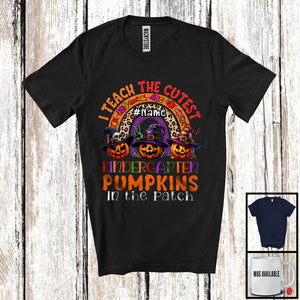 MacnyStore - Personalized I Teach The Cutest Kindergarten Pumpkins; Scary Halloween Custom Name Teacher; Rainbow T-Shirt