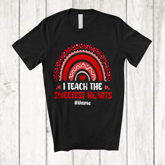 MacnyStore - Personalized I Teach The Sweetest Hearts; Lovely Valentine Custom Name Teacher; Rainbow T-Shirt