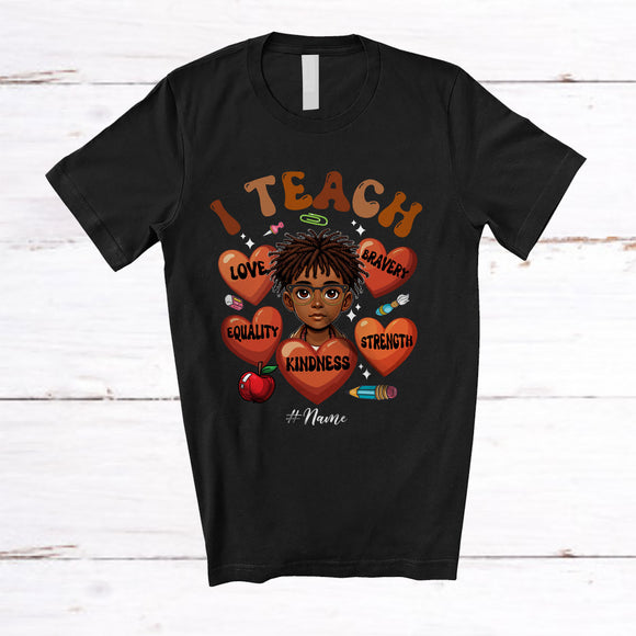 MacnyStore - Personalized I Teach; Joyful Black History Month; Custom Name Afro Boy Students Teacher T-Shirt