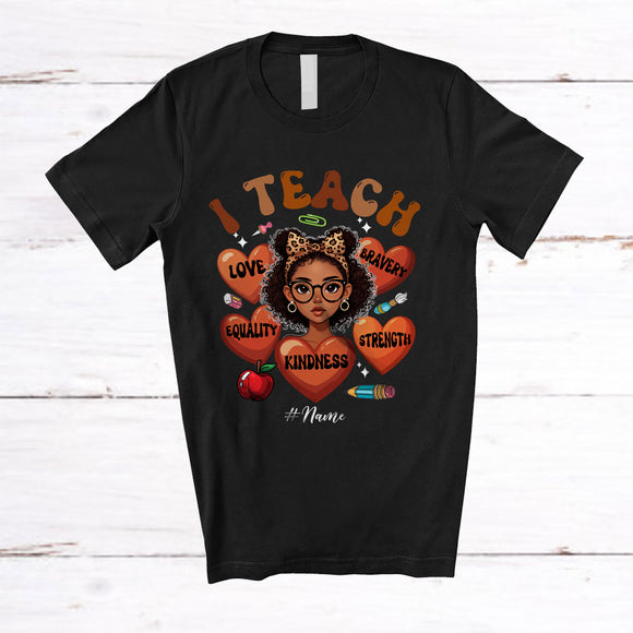 MacnyStore - Personalized I Teach; Joyful Black History Month; Custom Name Afro Girl Students Teacher T-Shirt