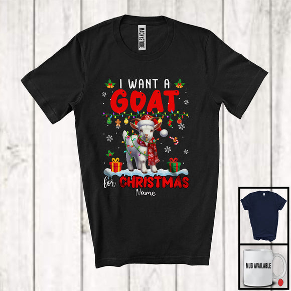 MacnyStore - Personalized I Want A Goat For Christmas; Lovely Santa Goat Custom Name Farmer; Family Group T-Shirt