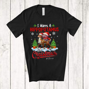 MacnyStore - Personalized I Want A Hippopotamus For Christmas; Lovely Custom Name Hippo Riding Reindeer T-Shirt