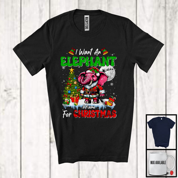 MacnyStore - Personalized I Want An Elephant For Christmas; Adorable Custom Name Wild Animal; Women Family T-Shirt