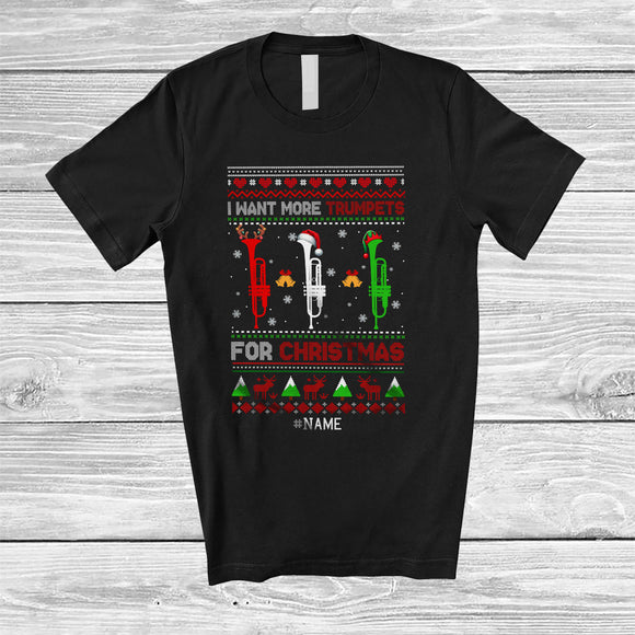 MacnyStore - Personalized I Want More Trumpets For Christmas; Amusing Sweater Custom Name Musical Instrument T-Shirt