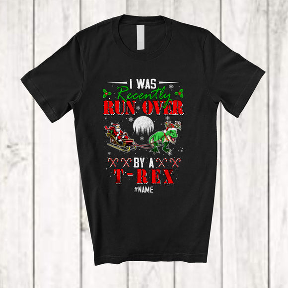 MacnyStore - Personalized I Was Run Over By A T-Rex; Awesome Christmas Santa Sleigh; Custom Name Runner T-Shirt