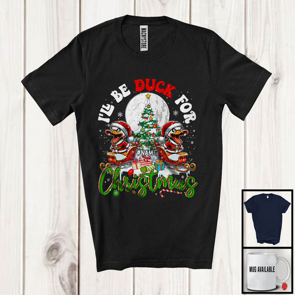 MacnyStore - Personalized I'll Be Duck For Christmas, Merry X-mas Tree Lights Custom Name Duck, Snow T-Shirt