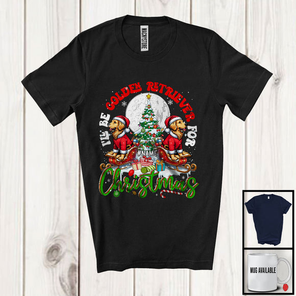 MacnyStore - Personalized I'll Be Golden Retriever For Christmas, Merry X-mas Tree Lights Custom Name, Snow T-Shirt