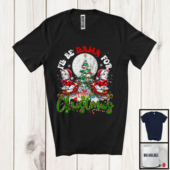MacnyStore - Personalized I'll Be Llama For Christmas, Merry X-mas Tree Lights Custom Name Llama, Snow T-Shirt