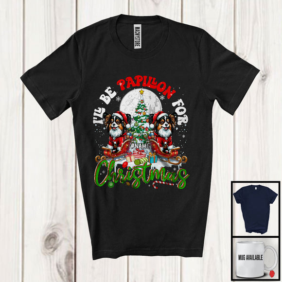 MacnyStore - Personalized I'll Be Papillon For Christmas, Merry X-mas Tree Lights Custom Name Papillon, Snow T-Shirt
