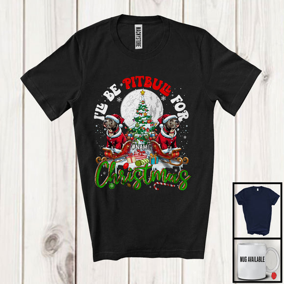 MacnyStore - Personalized I'll Be Pit Bull For Christmas, Merry X-mas Tree Lights Custom Name Pit Bull, Snow T-Shirt
