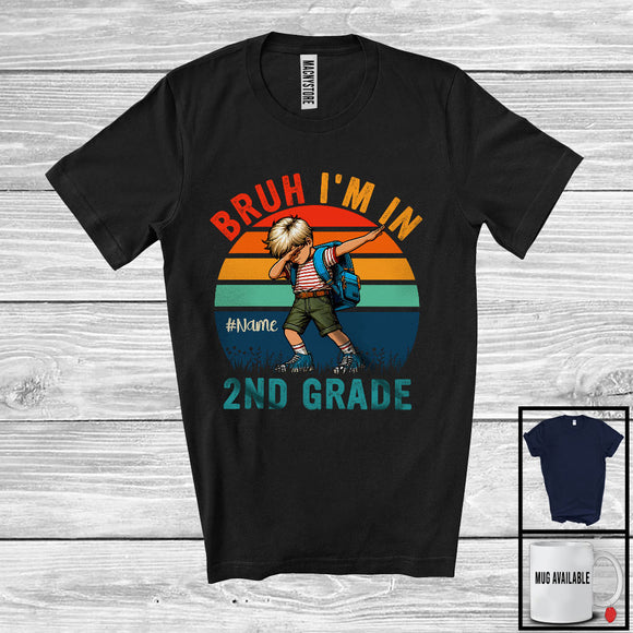 MacnyStore - Personalized I'm In Second Grade; Cute Vintage Retro Custom Name Boy Dabbing; 2nd Grade Students T-Shirt