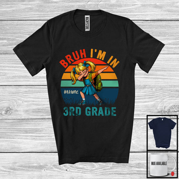 MacnyStore - Personalized I'm In Third Grade; Cute Vintage Retro Custom Name Girl Dabbing; 3rd Grade Students T-Shirt