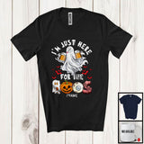 MacnyStore - Personalized I'm Just Here For The Boos, Horror Halloween Custom Name Boo Ghost, Drinking Beer T-Shirt