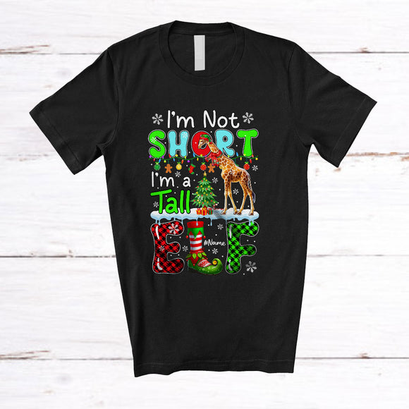 MacnyStore - Personalized I'm Not Short I'm A Tall Elf; Lovely Christmas Custom Name Giraffe; Plaid Family T-Shirt