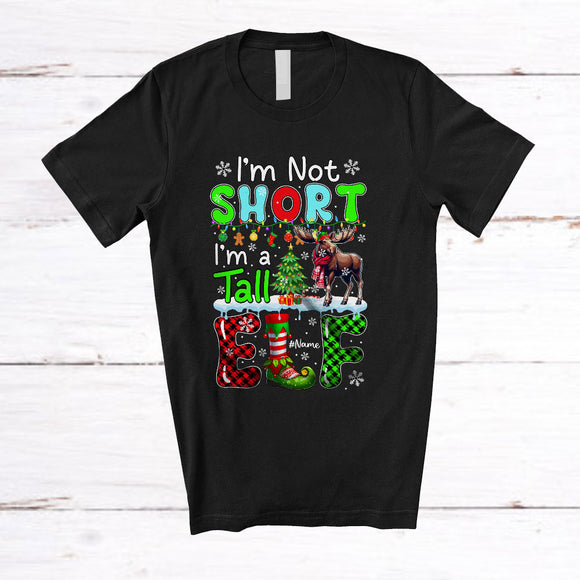 MacnyStore - Personalized I'm Not Short I'm A Tall Elf; Lovely Christmas Custom Name Moose; Plaid Family T-Shirt