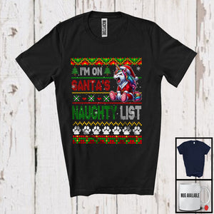 MacnyStore - Personalized I'm On Santa's Naughty List, Cool Christmas Angry Santa Unicorn, Sweater Family T-Shirt