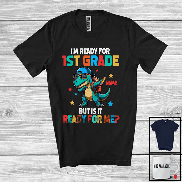 MacnyStore - Personalized I'm Ready For 1st Grade; Lovely Back To School Custom Name T-Rex Dabbing T-Shirt