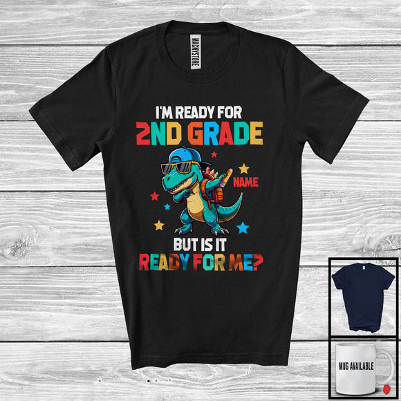 MacnyStore - Personalized I'm Ready For 2nd Grade; Lovely Back To School Custom Name T-Rex Dabbing T-Shirt