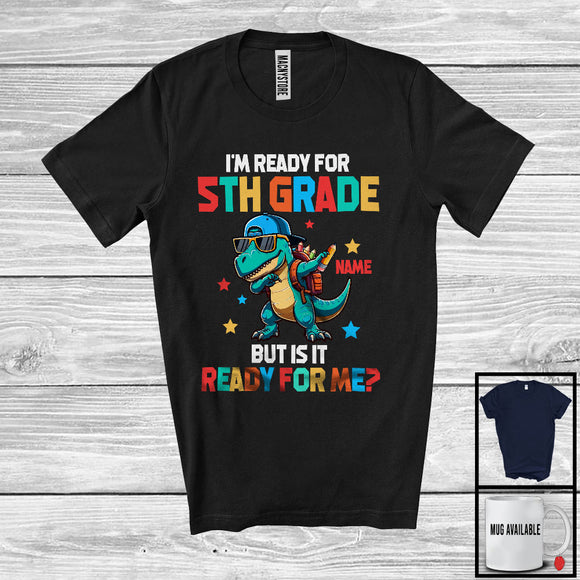 MacnyStore - Personalized I'm Ready For 5th Grade; Lovely Back To School Custom Name T-Rex Dabbing T-Shirt