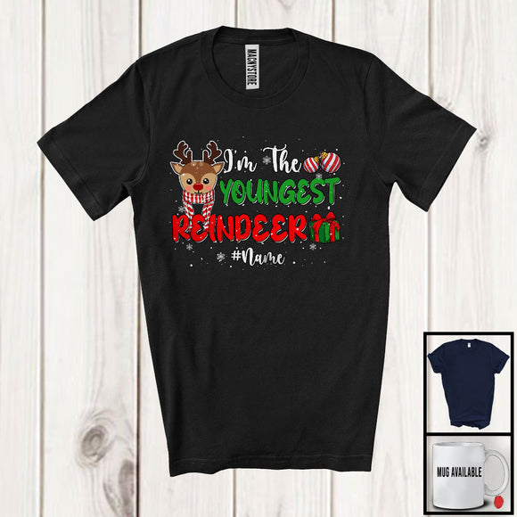 MacnyStore - Personalized I'm Youngest Reindeer; Adorable Christmas Reindeer Custom Name Cousin; Family T-Shirt