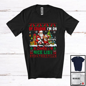 MacnyStore - Personalized I'm on Santa's Nice List, Merry Christmas Sweater Custom Name Chihuahua Santa T-Shirt