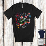 MacnyStore - Personalized Iguana Riding Firecracker, Lovely 4th Of July USA Flag Custom Name, Zoo Animal T-Shirt